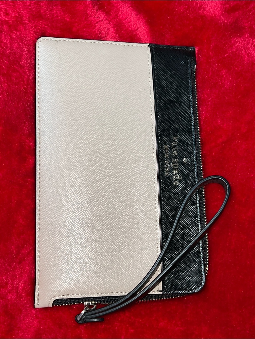 kate spade Two-Tone Cream and Black Leather Wristlet Wallet